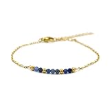 Miracles Minéraux Bracelet en acier inoxydable plaqué Or avec des pierres de naissance naturelles |Bijou Élégant| fait main | lithothérapie | bien être (Saki 12