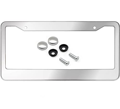 Stainless Steel License Plate Frame - Heavy Duty Metal Front & Rear Car Tag Cover, Rust Proof Mirror Polish Holder (Stainless Steel - One Frame, 6X12 Inch) #TOP2