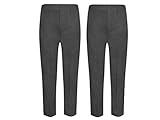 L S U Pack of 2 Boys School Pull UP Trousers Uniform Elasticated Back~NO Zip & Clip ~2-12YEARS (8-9 Years, Grey)
