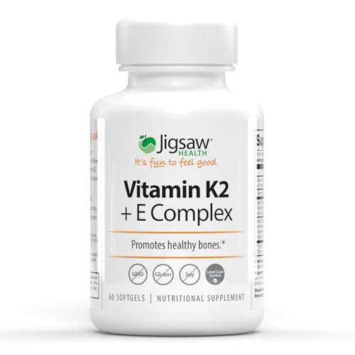 Jigsaw Health Vitamin K2 + E Complex | Promotes Healthy Bones | 60 Softgels | 60 Servings