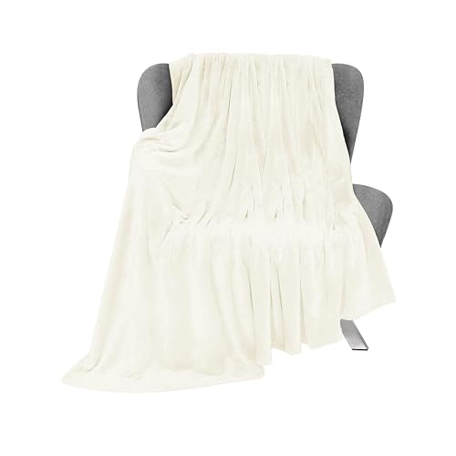 Bedbric Coperta bianca e copriletto per divani, grande, 400 g/mq, morbida e resistente, per divano e letto, bianca piccola