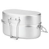 Tressify 2-Tier Aluminum Mess Kit, German Armed Style Lunch Box, 7.9 X 5.9 in Portable Food Container for Camping Hiking Picnic