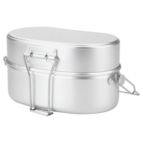 Tressify 2-Tier Aluminum Mess Kit, German Armed Style Lunch Box, 7.9 X 5.9 in Portable Food Container for Camping Hiking Picnic