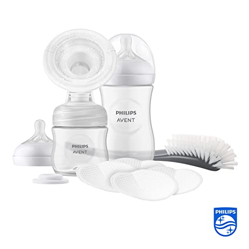 Philips Avent Zestaw upominkowy z laktatorem ręcznym — jeden laktator ręczny, butelki dla niemowląt 260 ml i 125 ml, bez bisfenolu A, 4 jednorazowe wkładki laktacyjne, Starter set