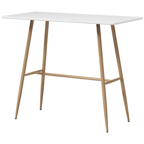 HOMCOM Table de Bar rectangulaire pour 4 Personnes, Table Haute avec Pieds en Acier Effet Bois, Table Bistro Facile à Monter, pour Bar à Domicile, Salle à Manger, 118...
