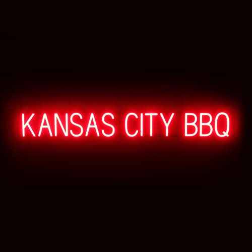 Image of SpellBrite LED Neon KANSAS CITY BBQ Sign for Business - Red, 53 inch x 6 inch | Ultra-Bright Click-Together Signage for Restaurants, with Visibility from 500 Feet - 8 Animations, 6 Brightness Levels