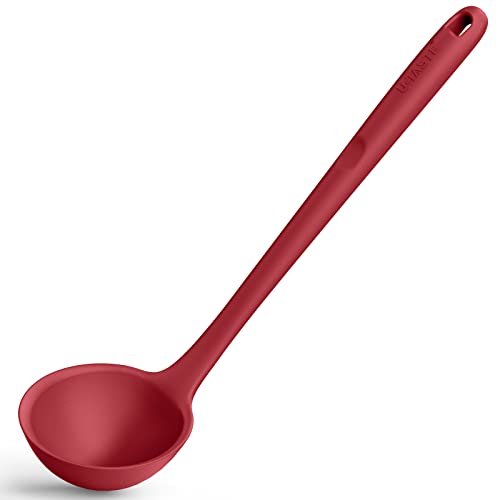 Cucharón de silicona para sopa de 34 cm: U-Taste 315℃ resistente al calor, antiadherente, sin costuras, grande, para cocina, cuchara profunda para servir con mango largo sólido antideslizante (rojo)