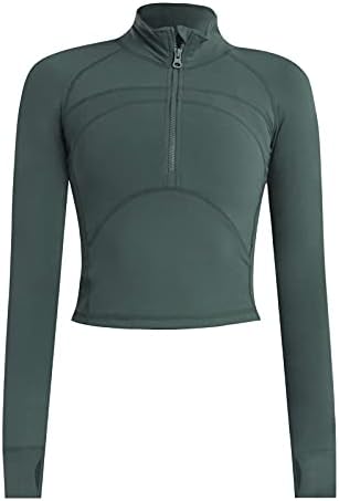 Vsaiddt Women's Athletic Half Quarter Zip Pullover Sweatshirt Quick Dry Workout Jackets Yoga Running Crop Track Jacket (A-Green, L)