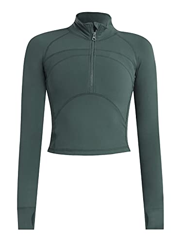 Image of Women's Athletic Half Zip Pullover Sweatshirt Workout Top Crop Quarter Zip Pullover Yoga Running Jackets
