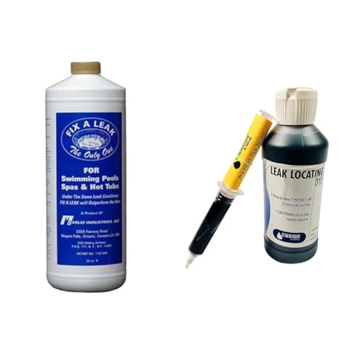 Fix-A-Leak by Marlig for Swimming Pool Spa Hot Tub Leaks 32 oz & Pool Leak Detection Kit - Leakmaster Leak Location Dye with Refillable Syringe - Diagnose Leaks in Swimming Pools