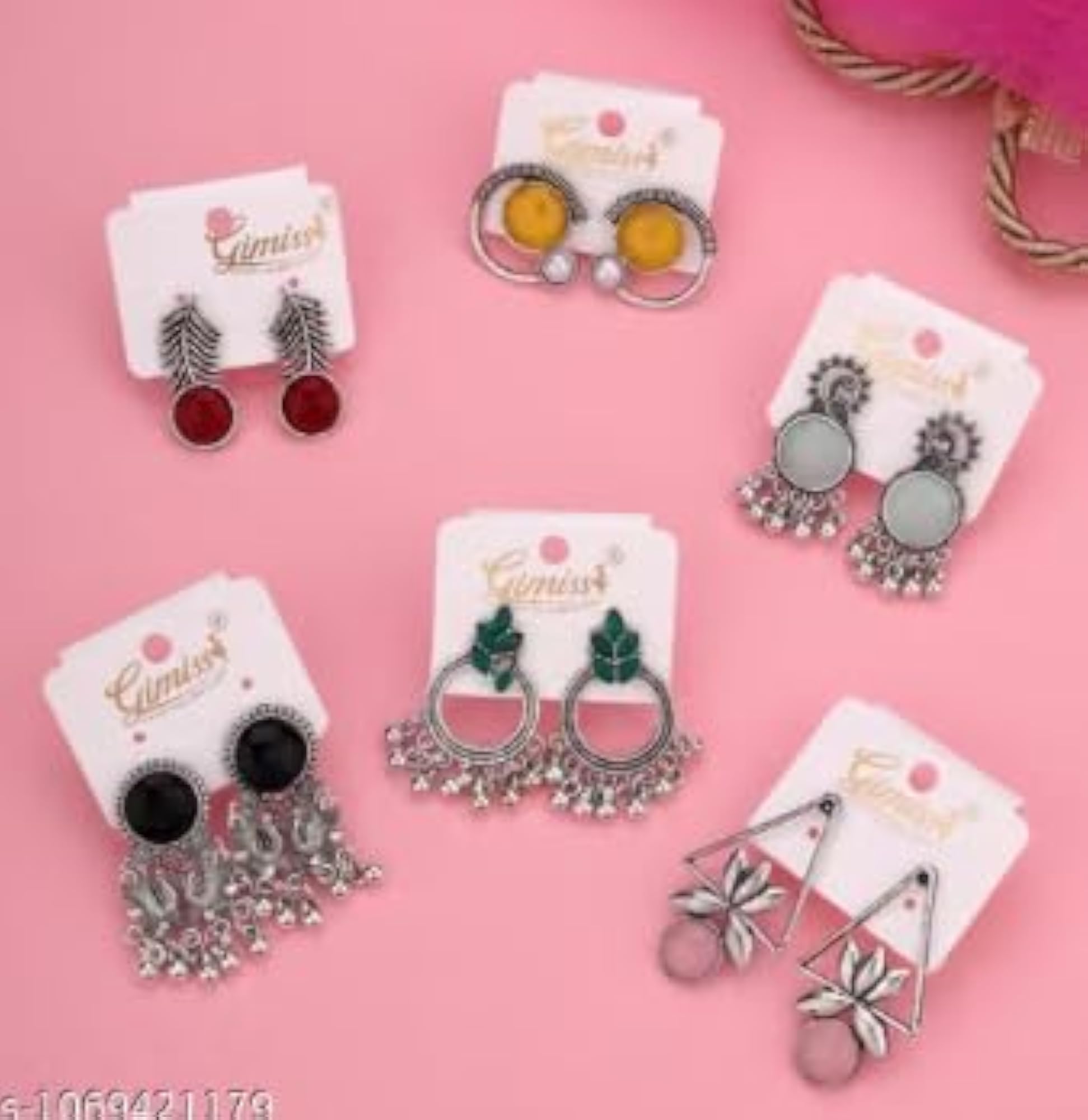 Oxidized Earrings Combo Set for Women, Vintage Drop & Stud, Pack of 6