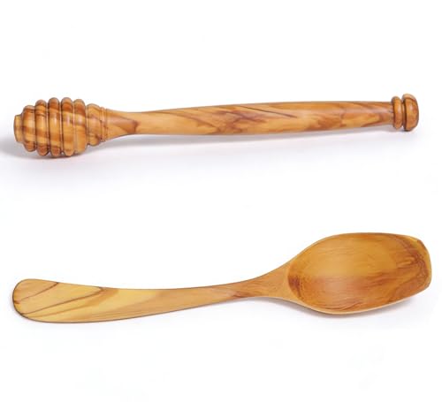 LamChyar Olive Wood Honey Dipper, Honey Dipper Sticks and Spoon Set, Honey Dipper Stick 5.9 Inch, Solid Wood Honey Dipper(2 Pcs)