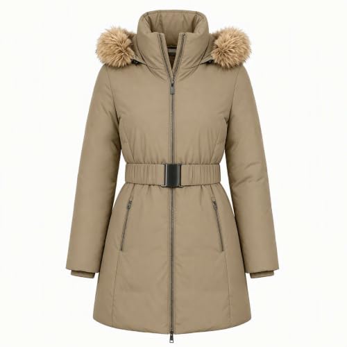 Long Puffer Coat Women 2026 Winter Quilted Jacket with Fur Hood and Belt | Womens Belted Puffer Coat with Faux Fur Hood, Zip Pockets, Ribbed Cuffs, and Mid-Length Warmth for Fall Layering. - image 6