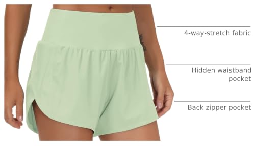 Image of THE GYM PEOPLE Womens High Waisted Running Shorts Quick Dry Athletic Workout Shorts with Mesh Liner Zipper Pockets