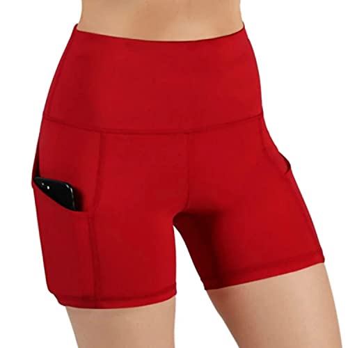 Ducomi Noas - Pantalones cortos para mujer, fitness, cortos, 2 bolsillos laterales - Ciclistas deportivas para correr, entrenamiento de gimnasio en casa, yoga, pilates, ciclismo, polainas, rojo, 42