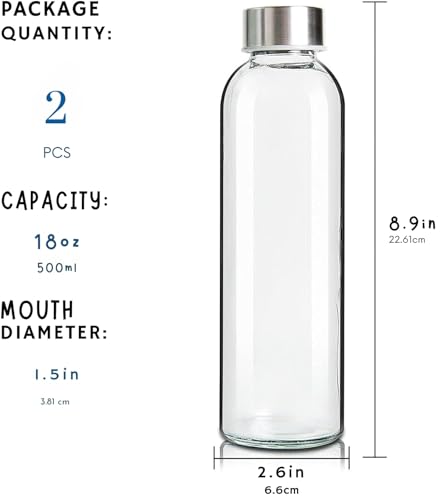 Image of Happy Cove High Borosilicate Glass Water Bottle 500ml - Water Bottle for Fridge, Durable Glass Bottle Set for Home and Travel | Eco-Friendly | Reusable, Leak-Proof | Set of 2 Glass bottle 500 ml