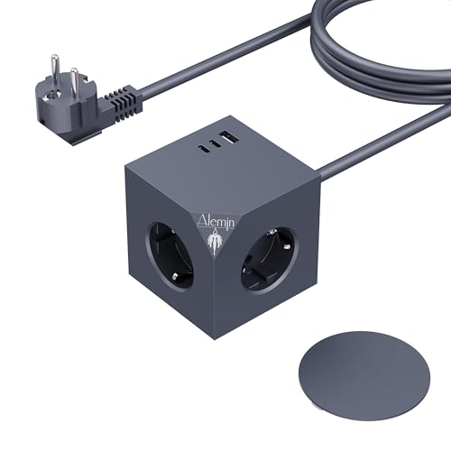 PD20W Power Cube - Toma de corriente con 3 USB, base magnética, cubo múltiple, regleta 6 en 1 con interruptor, 3680 W/16 A, adaptador de pared para oficina, hogar, gris oscuro