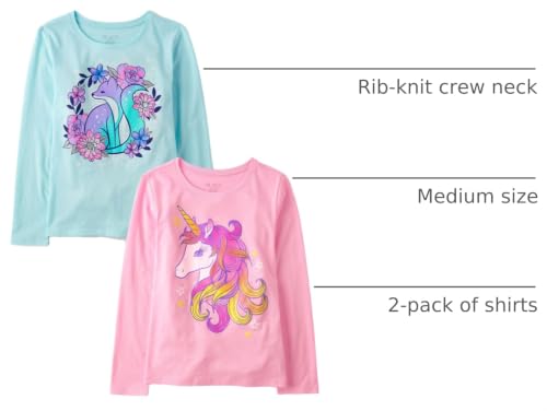 Image of The Children's Place Girls' Unicorns,Sports,Butterflies Long Sleeve Graphic T-Shirts,2 Pack
