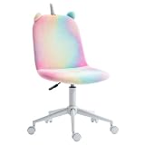 Vinsetto Silla de Oficina de Unicornio Esponjoso con Respaldo Medio y Rueda giratoria, arcoíris Multicolor