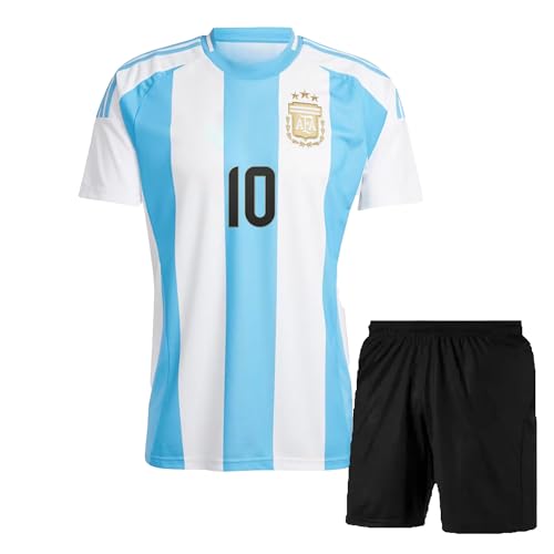 Image of Football Soccer Barce Messi 10 Jersey Set Football T-Shirt with Black Shorts (Kid's, Boy's & Men's)