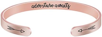 Adventure Awaits Cuff Bracelet Gifts for Nature Lover Graduation Travel Handmade Stainless Steel Metal Open Bangle Personalized Jewelry for Her