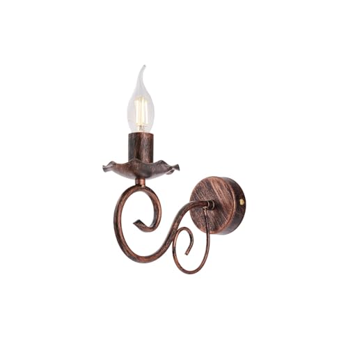 Applique Provenzale Candelabro 1 Luce Ferro Battuto Nero e Rame Serie Alma