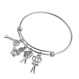 Garneck Pulsera Estilista Dijes de Peine y Espejo de Maquillaje, Brazalete Reflectante de Acero Inoxidable para Uso en Salones de Belleza