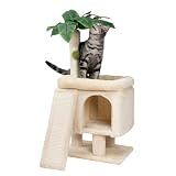 Picture of Meowoou Palm Cat Tree Tower for Indoor Cats with Cozy Cat Condo, 33'' Natural Sisal Scratching Posts and Plush Pom-pom for Small Kitty
