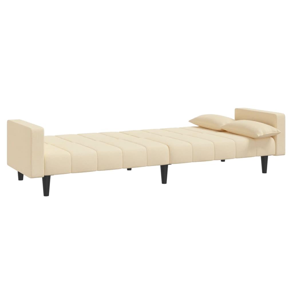 Sofá cama de 2 plazas con 2 cojines de tela crema de 220 cm