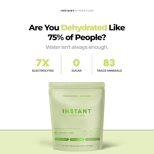 Image of Instant Hydration Sugar Free Electrolytes Powder Packets - Lemon Lime Electrolyte Drink Mix & Travel Essentials - Post Workout Recovery, Brain Health, Muscle & Tissue Support - 20 Sticks