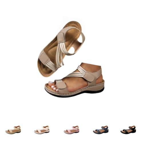 Genérico Womens Orthopedic Wedge Sandals 2026 Arch Support Wide Width Adjustable Ankle Strap Hook & Loop Open Toe Platform Comfortable Walking Casual Dressy Summer Beach Shoes (khaki,43)