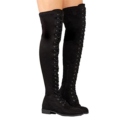 EGSDMNVSQ Damen Winter Schwarz Gothic Punk Overknee Stiefel Stretch...