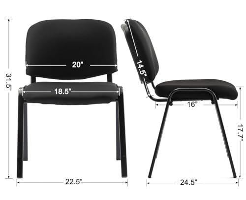 Image of HNY Black Waiting Room Stackable Chairs Mesh Ergonomic Reception Chairs Set of 5 Conference Desk Guest Chair for Meeting Room, Office, Lobby, Events, Hall