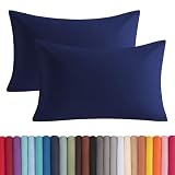 BEDSUM Microfiber Standard Pillowcases Set of 2, Soft Wrinkle Resistant and Easy Care Pillow Cases with Envelope Closure for Kids, 20x26 inches, Navy Blue