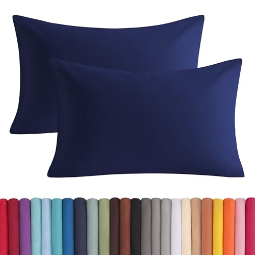 BEDSUM Microfiber Standard Pillowcases Set of 2 Soft Wrinkle Resistant and Easy Care Pillow Cases with Envelope Closure for Kids 20x26 inches Navy Blue