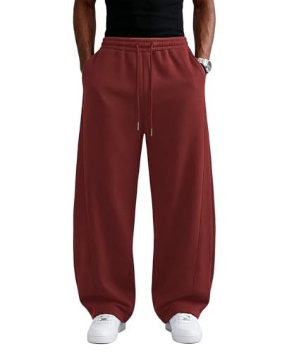 Image of Wangdo Men's Baggy Sweatpants Wide Leg Lounge Cotton Jogging Pants Casual Elastic Waist Joggers with Pockets