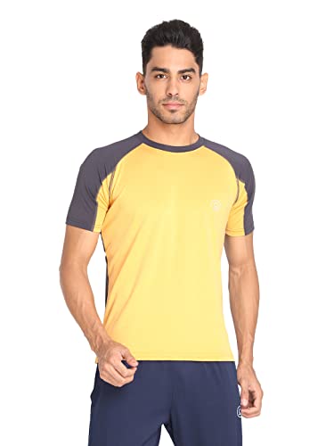 Image of CHKOKKO Men's Round Neck Gym T-Shirt Mustard Dark Grey M