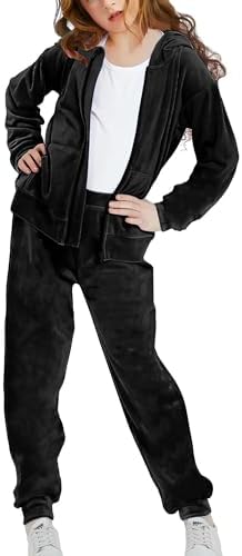 Woolicity Girls Sweatsuits Set Velour Tracksuit 2 Piece Outfits Zip Up Hoodies and Pants Sportswear Jogging Set