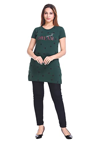Image of Plush Women's Long Printed Cotton Round Neck Half Sleeve T-Shirt /Tshirts (DPL-PT-001)