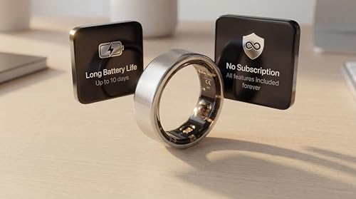 Eclipse Ring | Smart Ring Senza Abbonamento | Anello Smart Benessere & Fitness | Monitoraggio Sonno, Spo₂, Hrv, Frequenza Cardiaca, Temperatura E Glicemia | Titanio & Acciaio (Ice Silver, Size 12) - 7