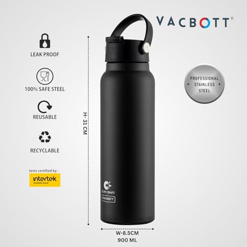 Image of CLAY CRAFT VACBOTT Phantom Double Walled |18 Hour Hot and 24 Hours Cold Water Bottle Vacuum Insulated|Flask Bottle 900ML, 1 Pcs|Easy to Carry|Hiking|Travel Bottle|BIS Certified|1 Year Limited Warranty