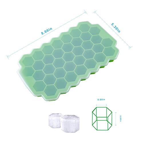 2 Pcs Premium Ice Cube Trays, Aussua Silicone Ice Cube Molds With Sealing Lid, 74-Ice Trays, Reusable, Safe Hexagonal Ice Cube Molds, For Chilled Drinks, Whiskey, Cocktail, Food #TOP1
