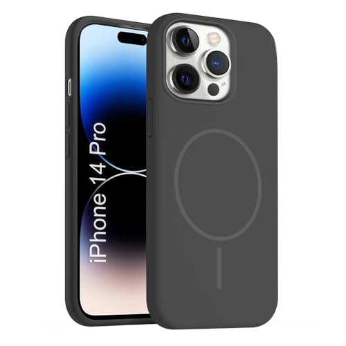 Image of iPhone 14 pro Silicone Magsafe Case | Shock Proof Design & Camera Protection | Premium Rubberised Apple iPhone 14 pro Cover (Microfiber Lining) | Magnetic Liquid Silicone - Black