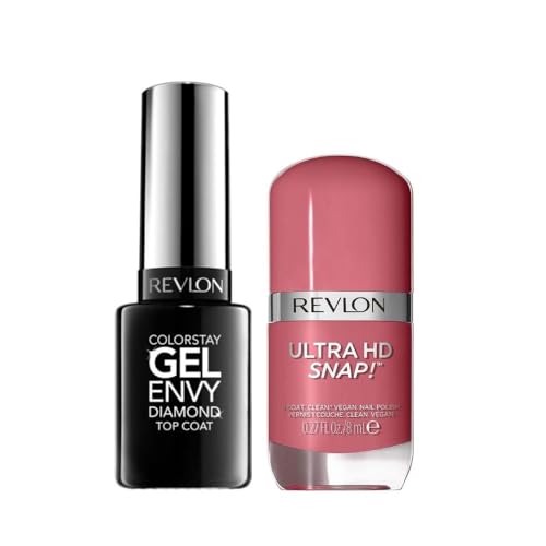 REVLON ColorStay Gel Envy Top Coat + Ultra HD Snap Esmalte de Uñas tono 032 Birthday Suit — Manicura Brillante y Duradera, con Color Intenso en una sola Pasada, Acabado Profesional con Fórmula Vegana