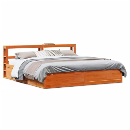 Juroupi Estructura Cama con cabecero Estructura Cama Bed Frame Cama con cabecero somier Madera Pino marrón Cera 180x200 cm // 3306335