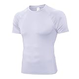 YEL Compression Shirt Men Short Sleeve T-Shirt Top Baselayer Undershirts for Workout Gym Football Basketball Cool Dry White