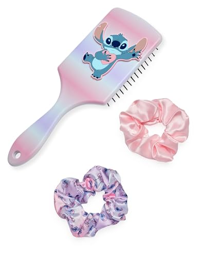 Disney Lilo & Stitch Ensemble brosse à cheveux et chouchou pour femme | Brosse à pompon et palette imprimée multicolore pour adultes avec personnage de point 3D