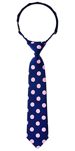 Retreez Classy Vintage Polka Dots Woven Microfiber Pre-tied Boy's Tie - Navy Blue with Pink Dots - 4-7 years