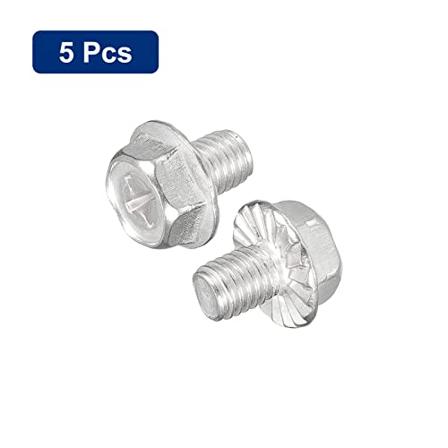 Image of uxcell M8x10mm Phillips Hex Head Flange Bolts, 5pcs 304 Stainless Steel Hexagon Phillips Flange Head Hex Bolts Machine Screws