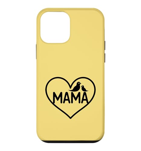 Mama Bird Heart Minimalist Mother and Baby Bird - �C�G���[ �X�}�z�P�[�X iPhone 12 mini �p